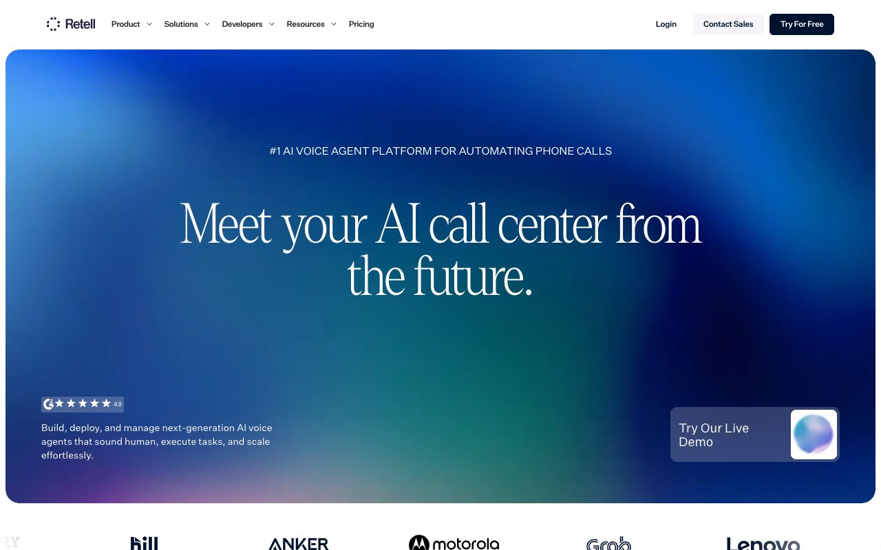 Retell AI — capture d’écran du site web