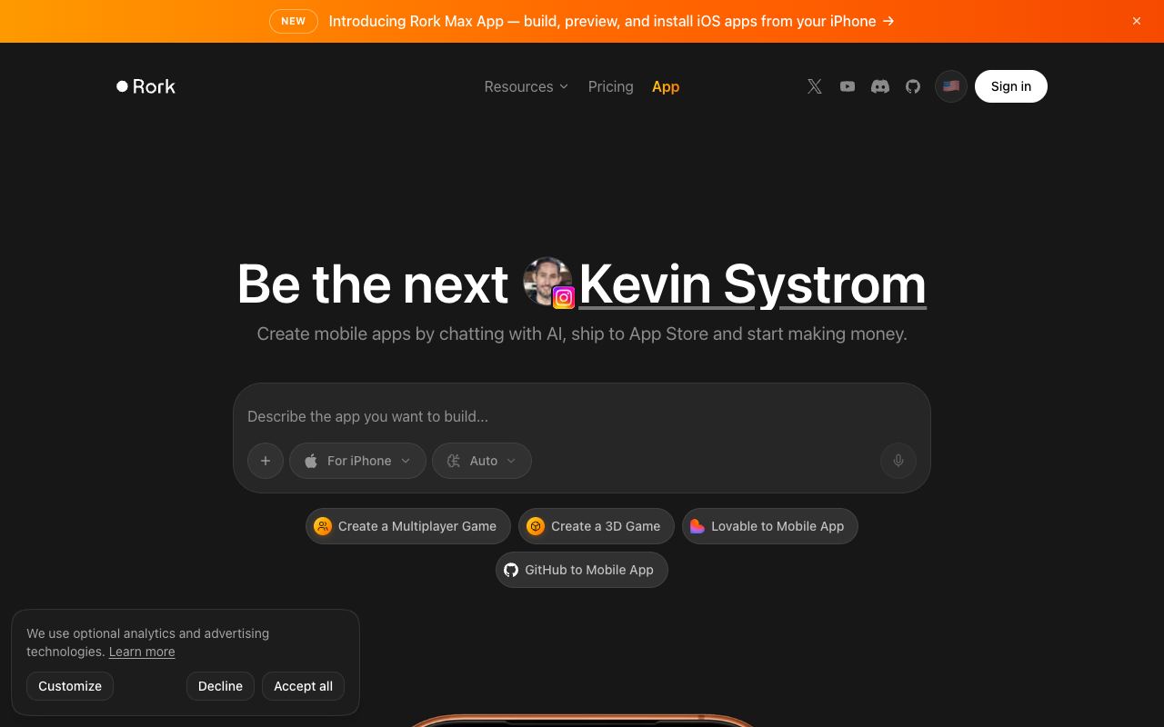 Rork — Screenshot der Website