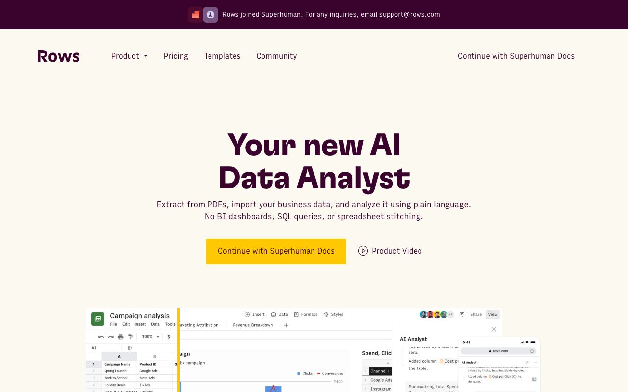 Rows — website screenshot