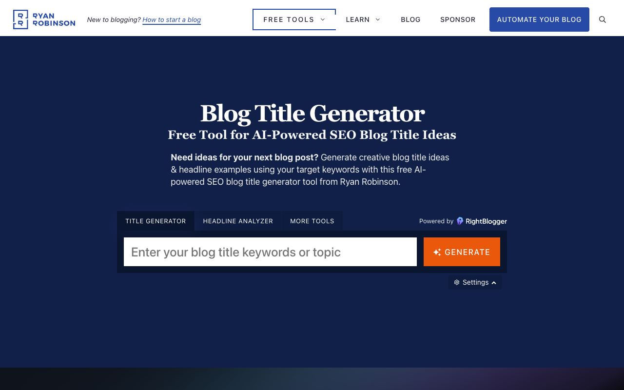 Ryrob Blog Title Generator — website screenshot