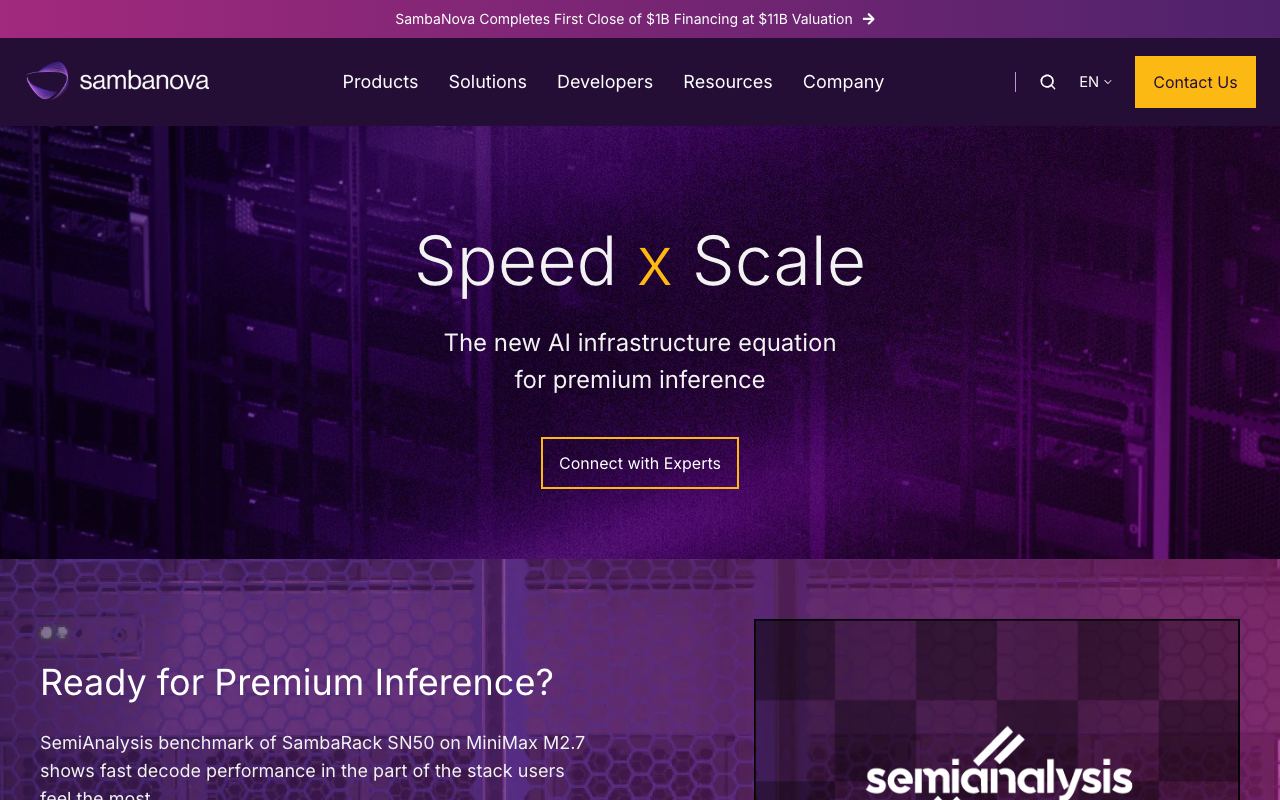 SambaNova — Screenshot der Website