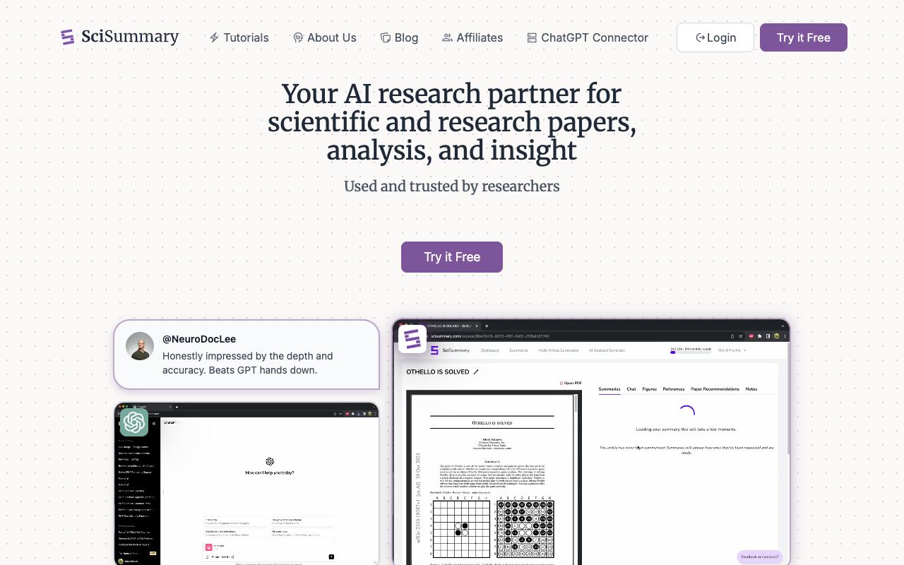 SciSummary — website screenshot