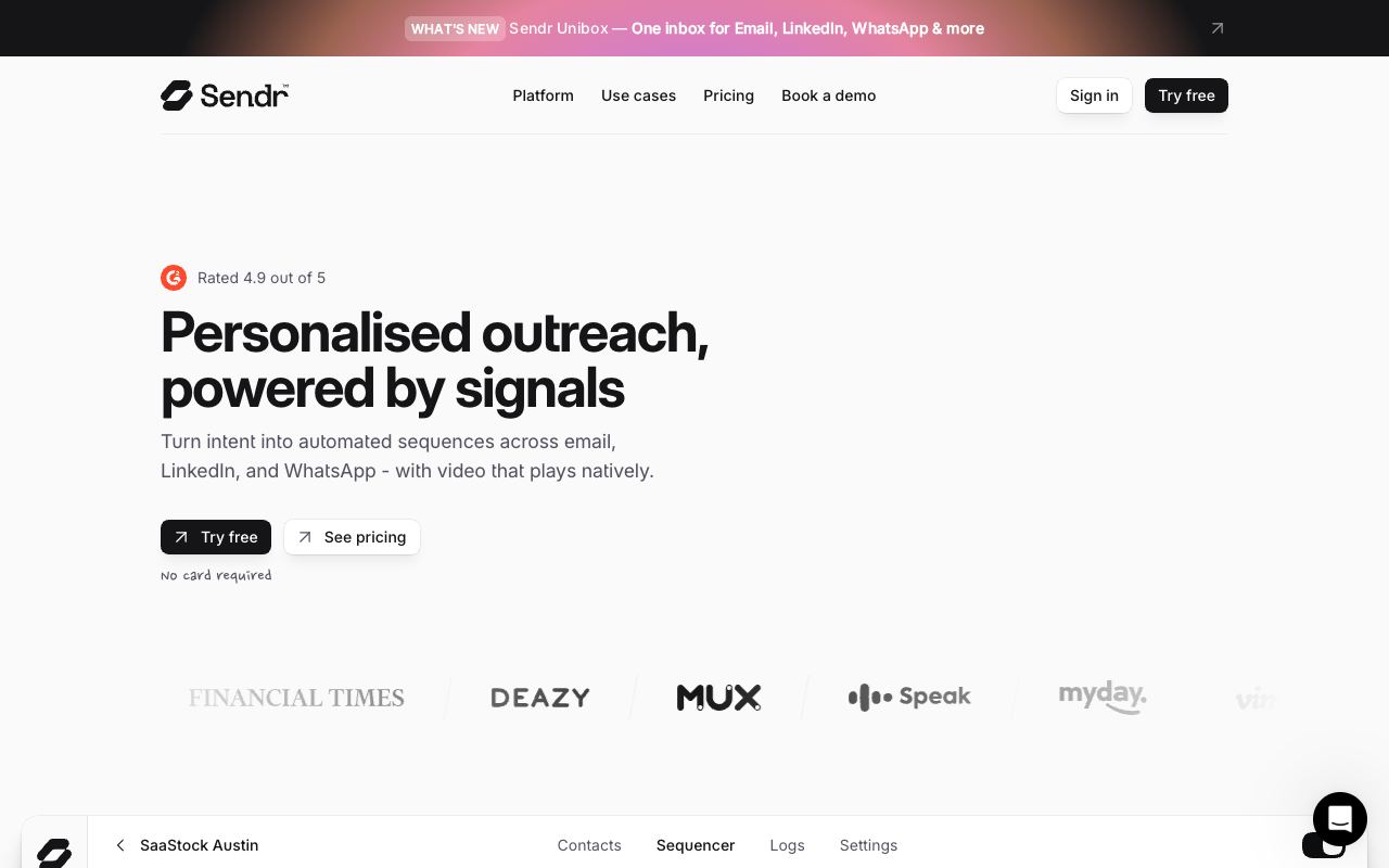 Sendr — website screenshot