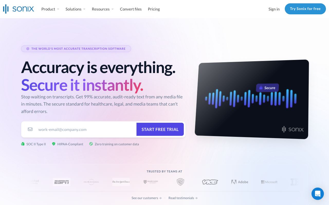Sonix — website screenshot