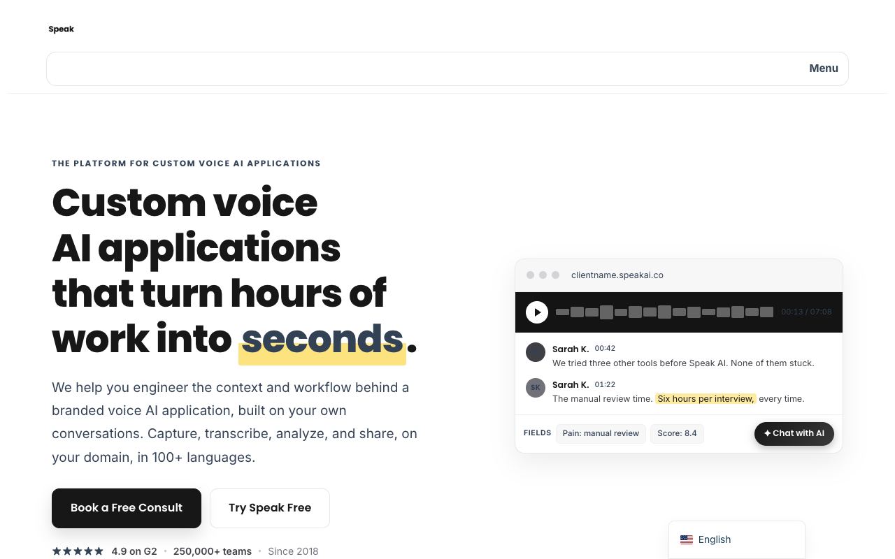 Speak AI — website screenshot