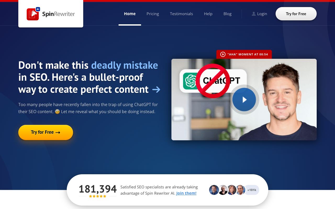 Spin Rewriter AI — website screenshot