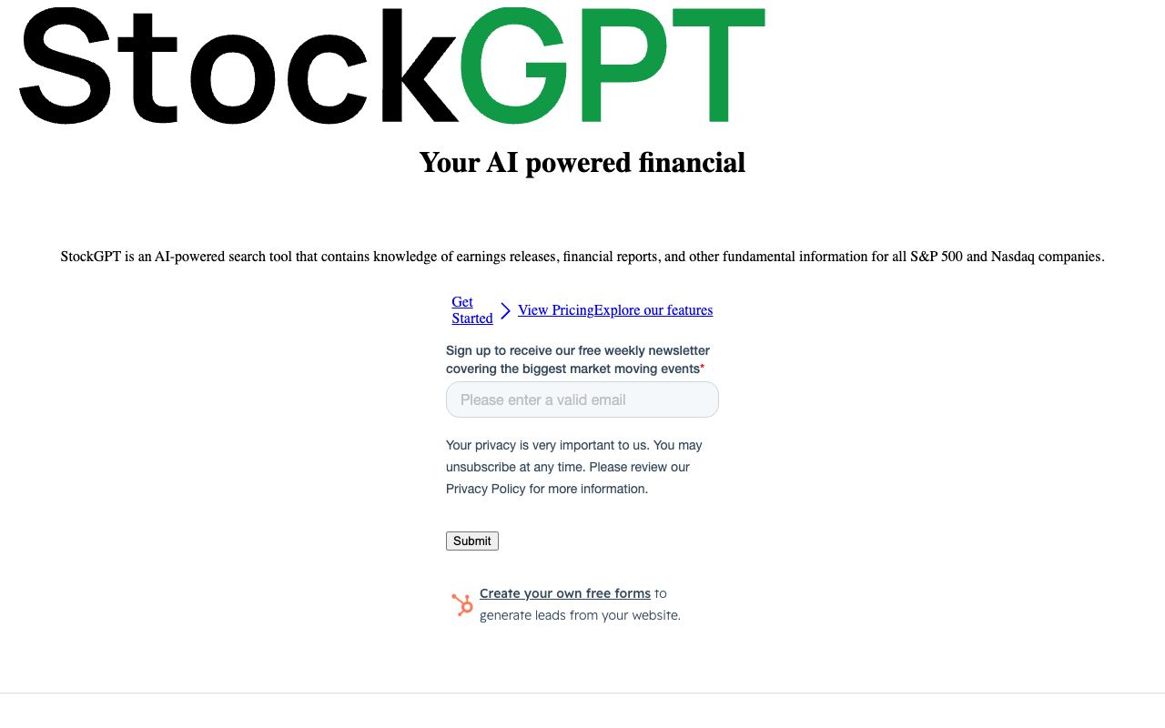 StockGPT — site ekran görüntüsü