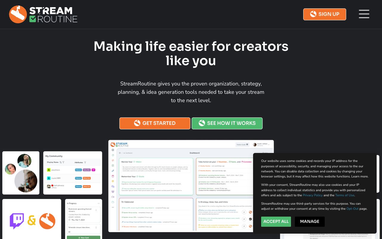 StreamRoutine — website screenshot