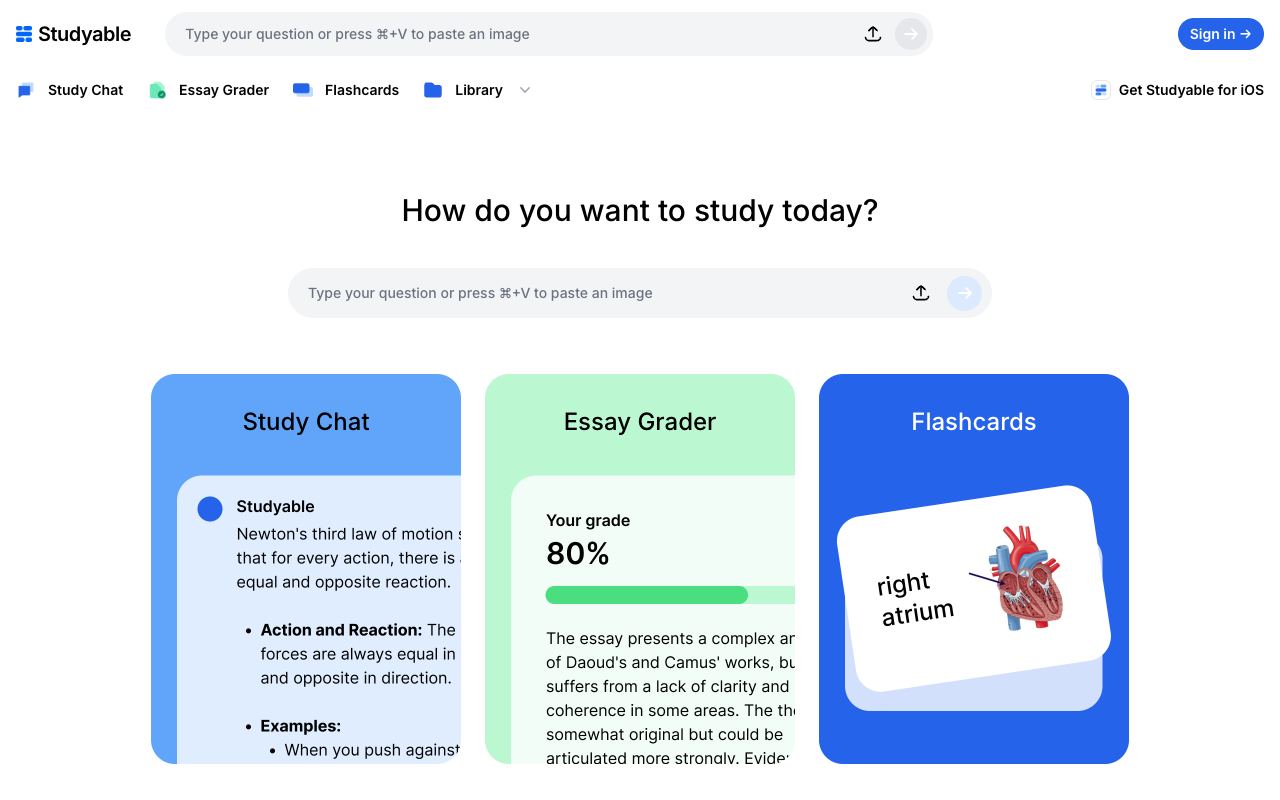 Studyable — website screenshot