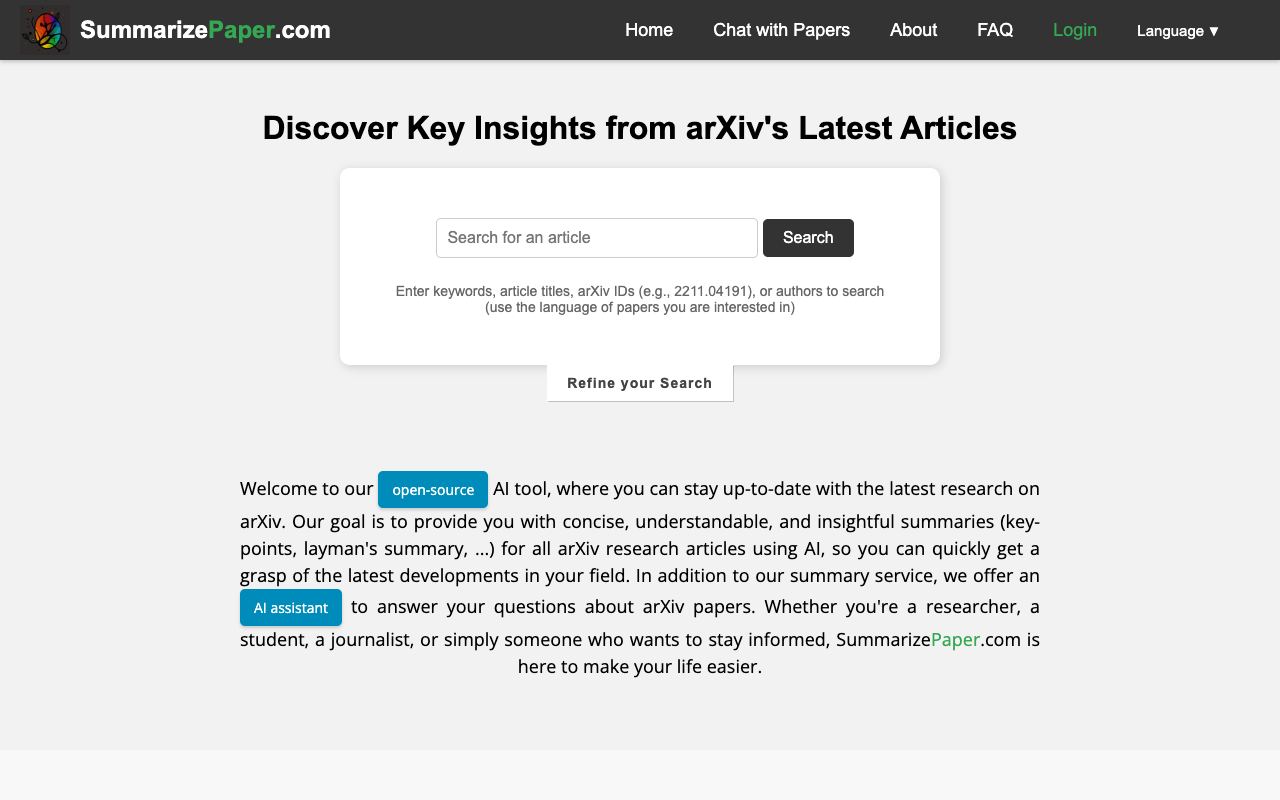 SummarizePaper — website screenshot