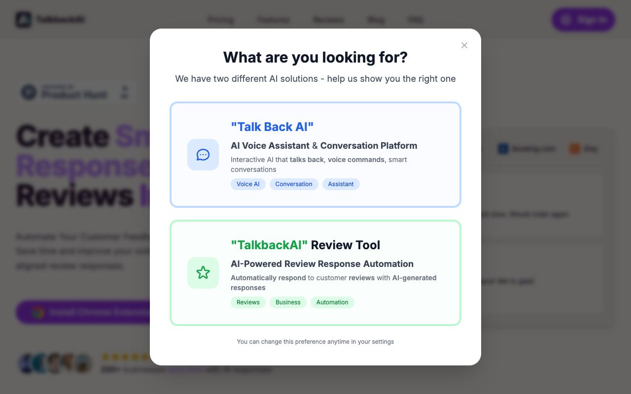 TalkbackAI — website screenshot