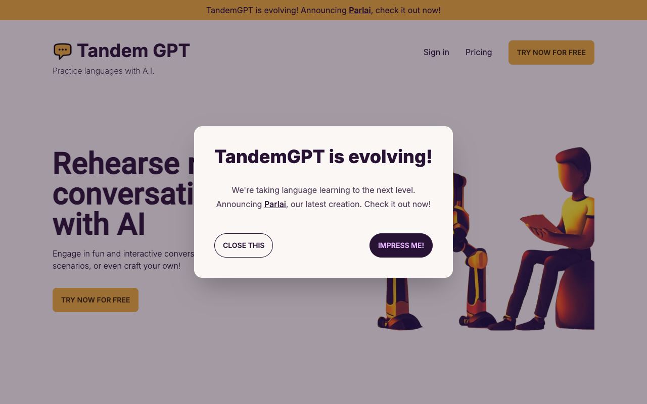 Tandem GPT — website screenshot