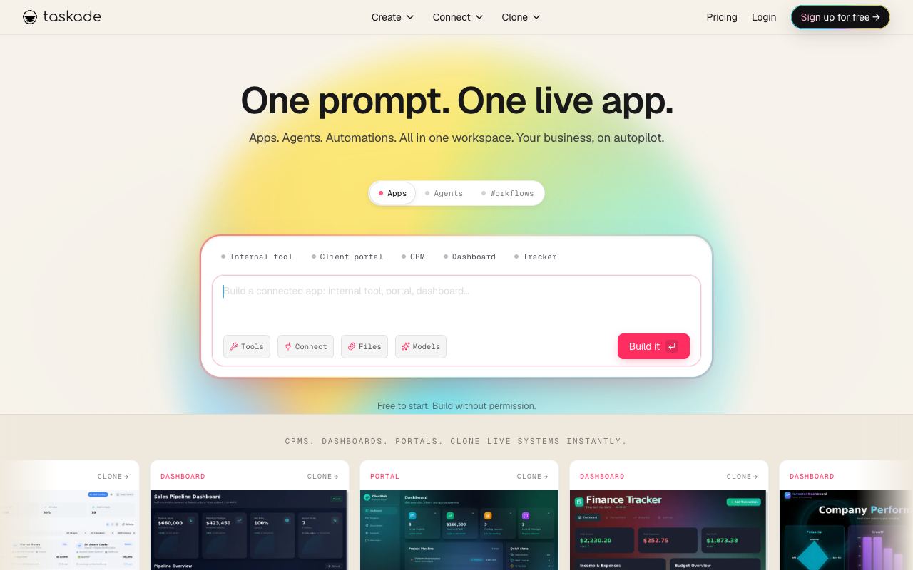 Taskade — site ekran görüntüsü