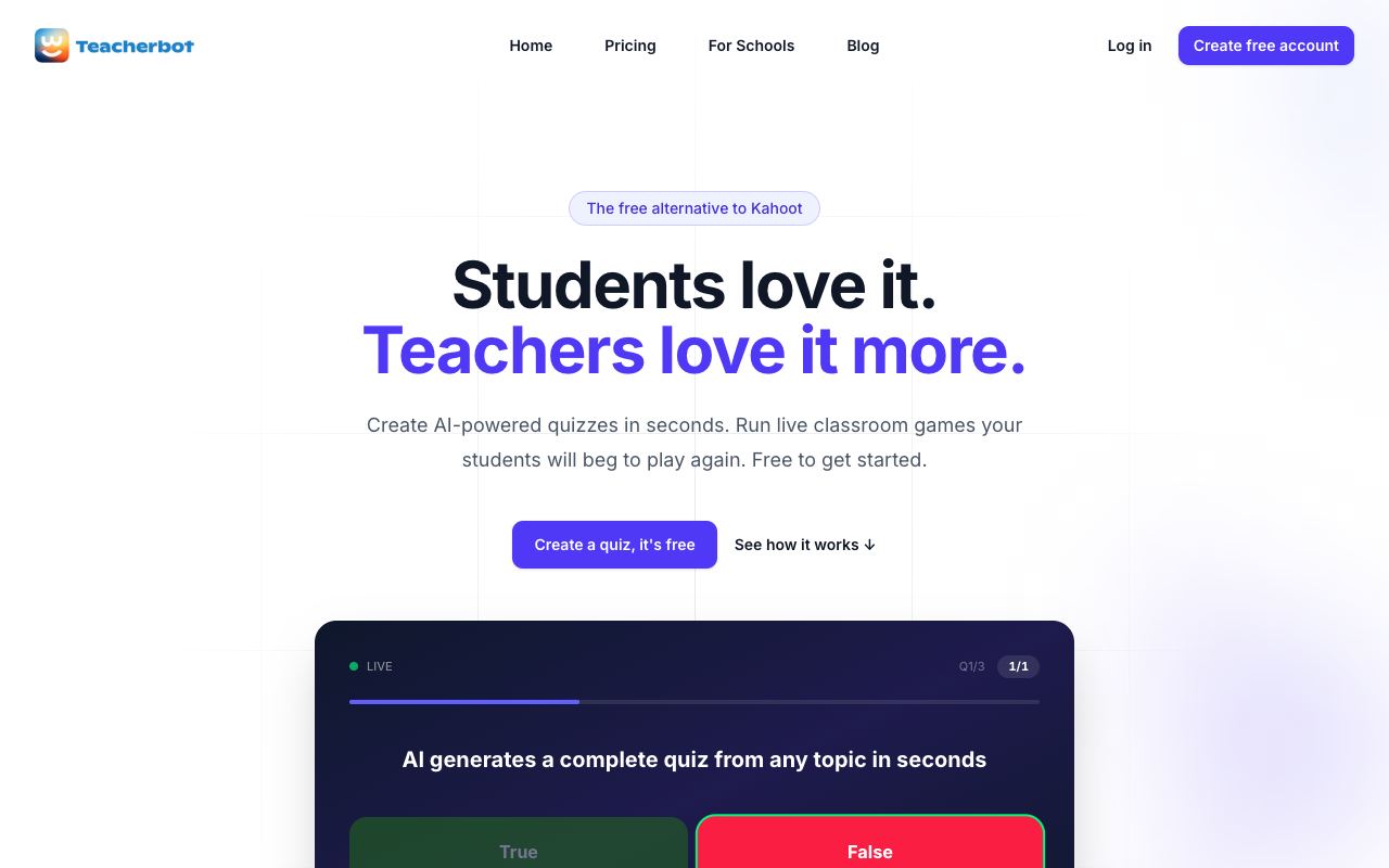 Teacherbot — website screenshot