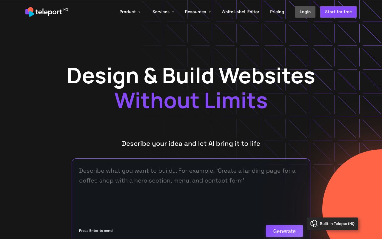 TeleportHQ — site ekran görüntüsü