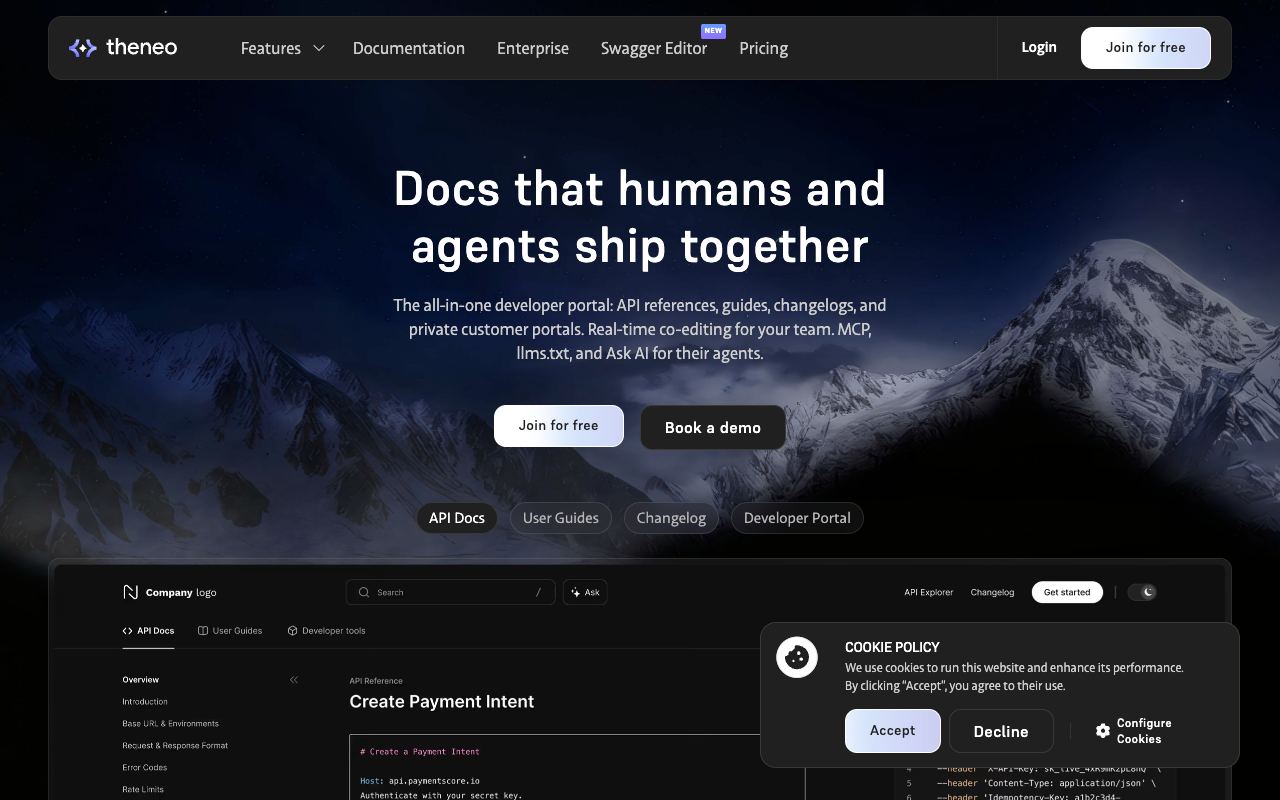 Theneo — website screenshot