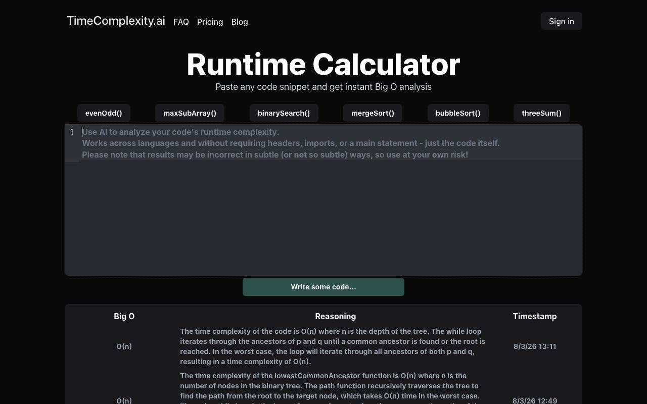 TimeComplexity.ai — site ekran görüntüsü