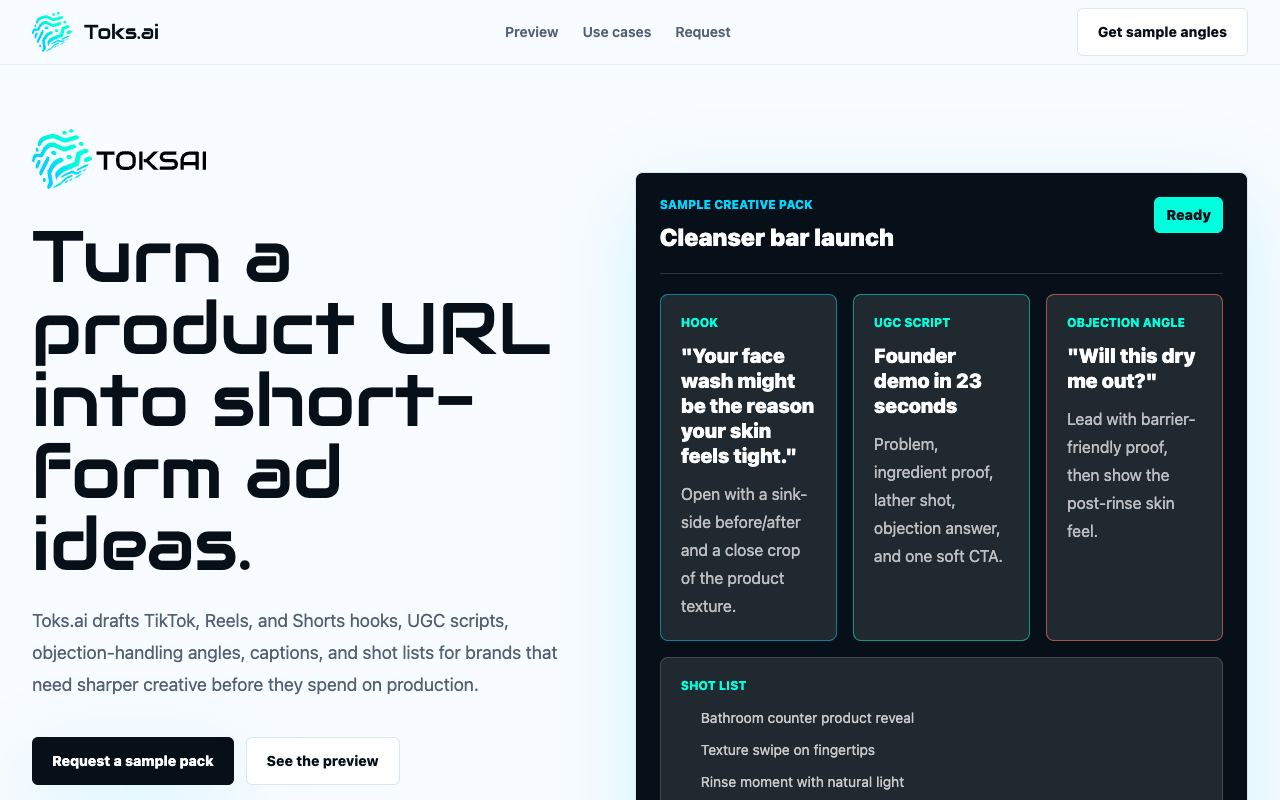 Toks — website screenshot