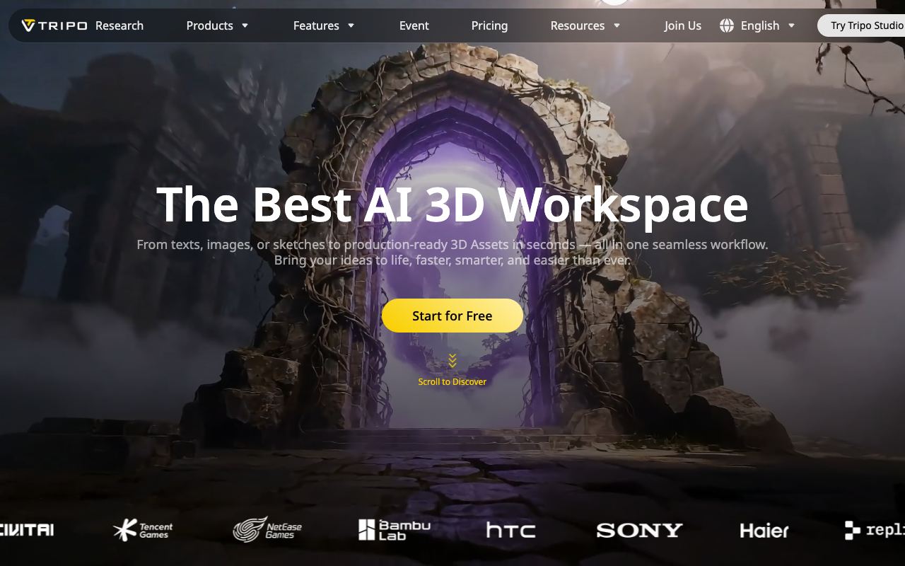 Tripo AI — site ekran görüntüsü