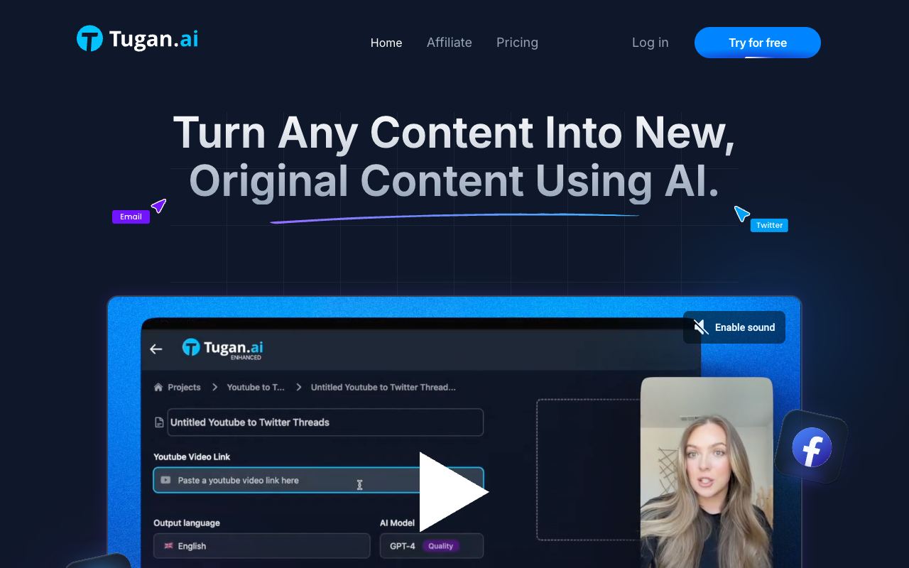 Tugan.ai — site ekran görüntüsü