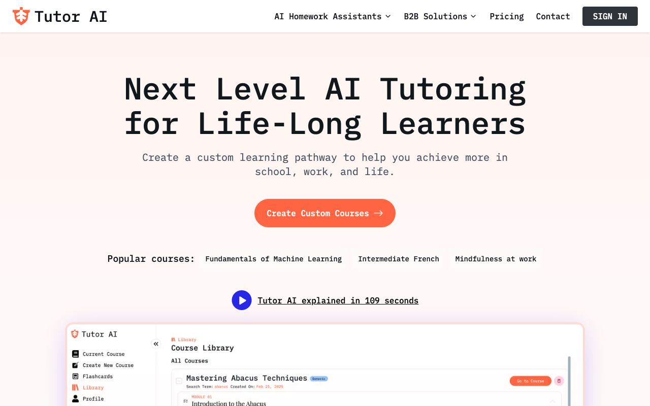 Tutor AI — website screenshot