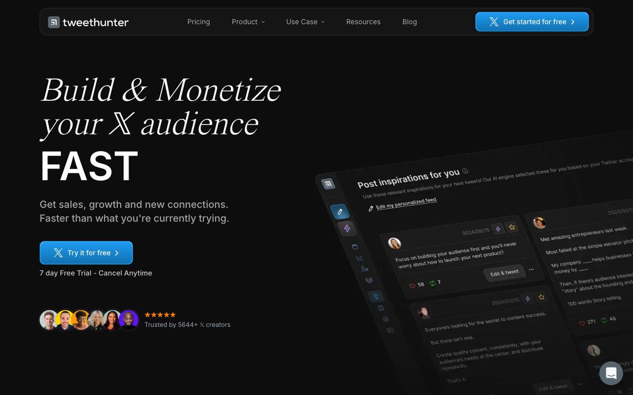Tweet Hunter — site ekran görüntüsü