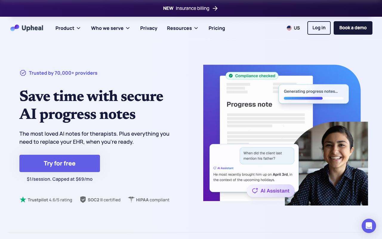 Upheal — website screenshot