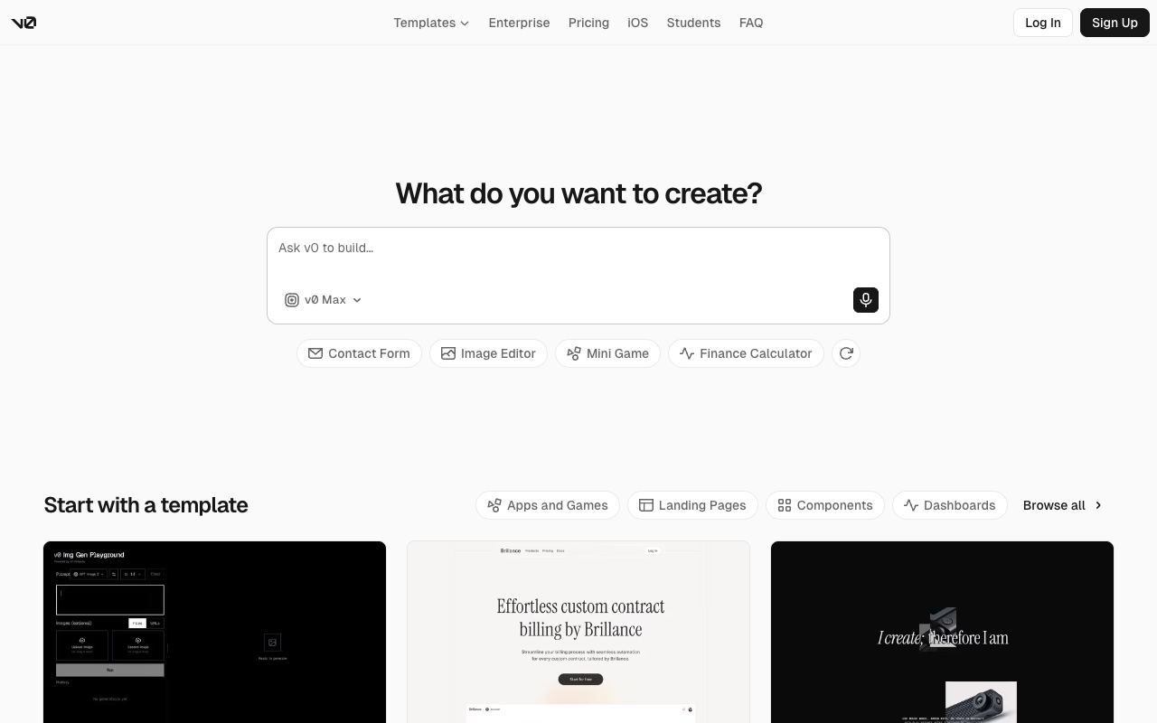 v0 — website screenshot
