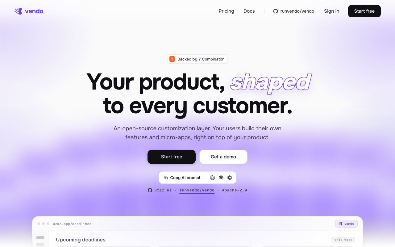 Vendo — website screenshot