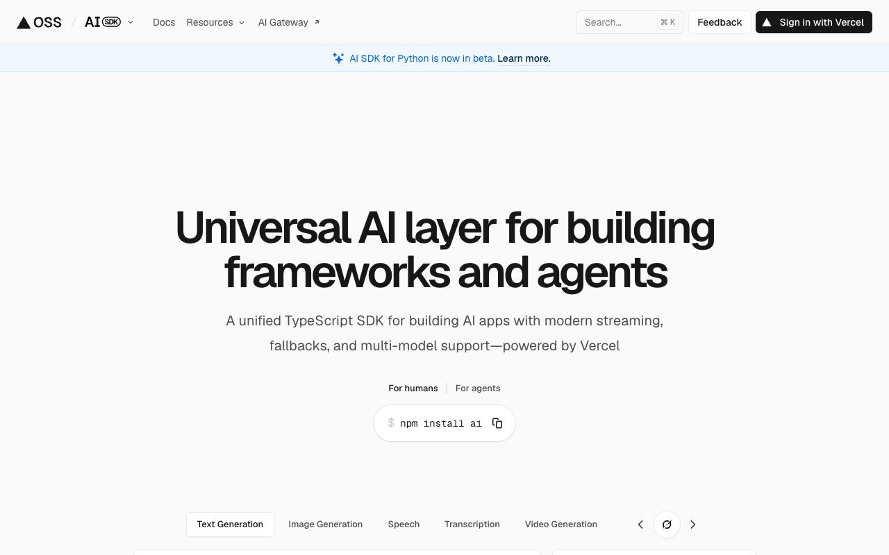 Vercel AI SDK — website screenshot