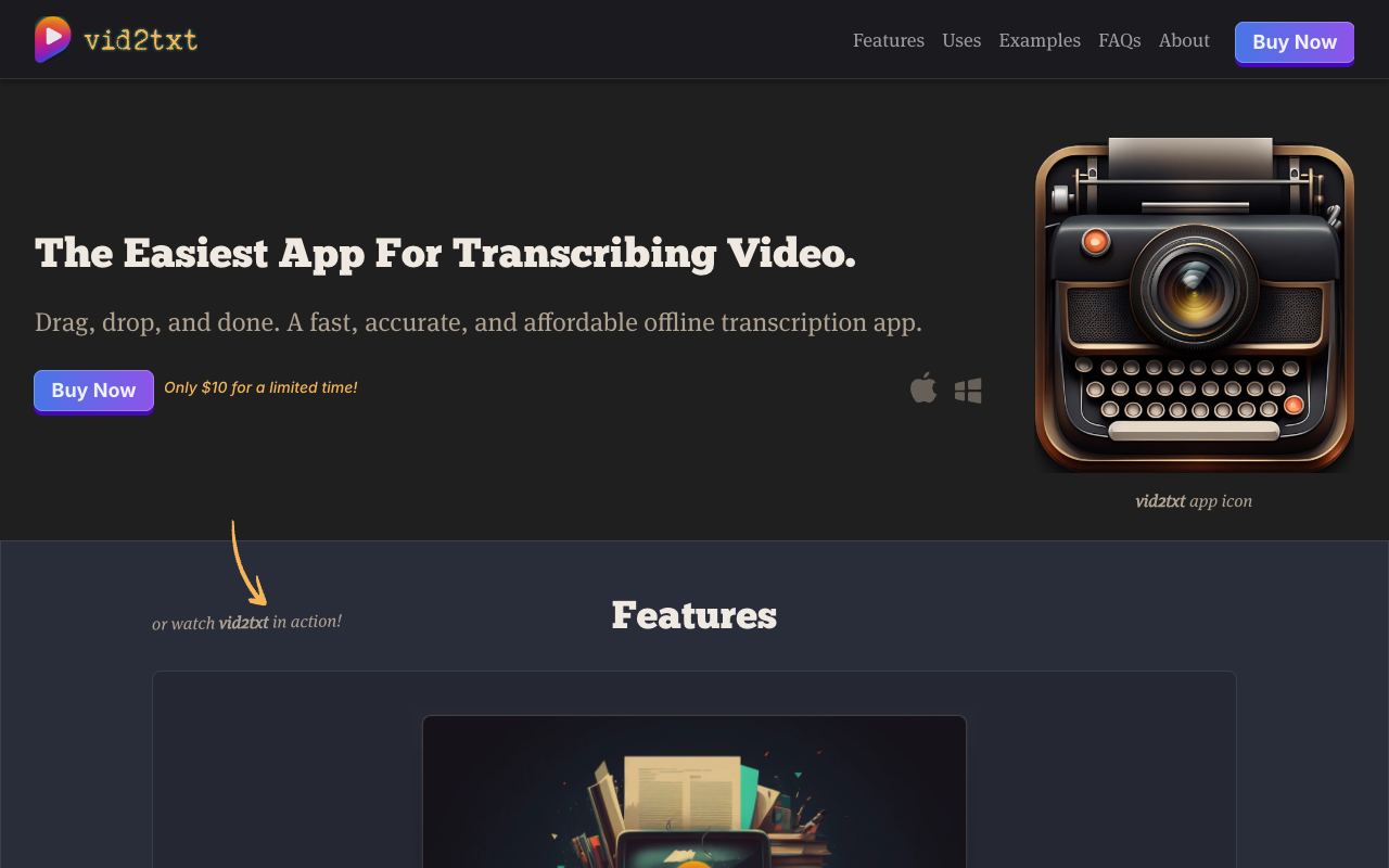 Vid2txt — website screenshot