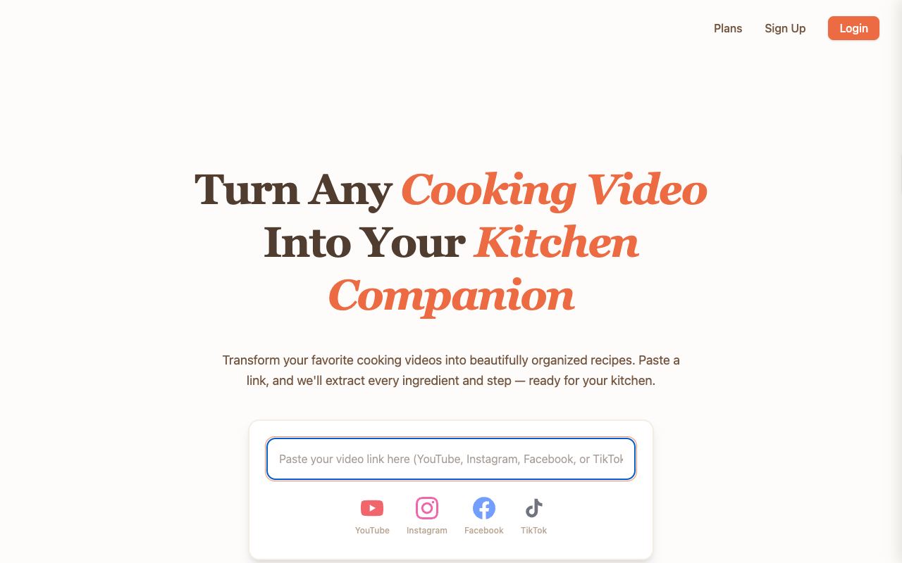 Video2Recipe — website screenshot