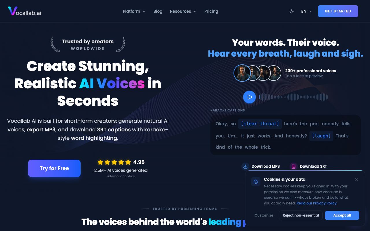Vocallab AI — site ekran görüntüsü