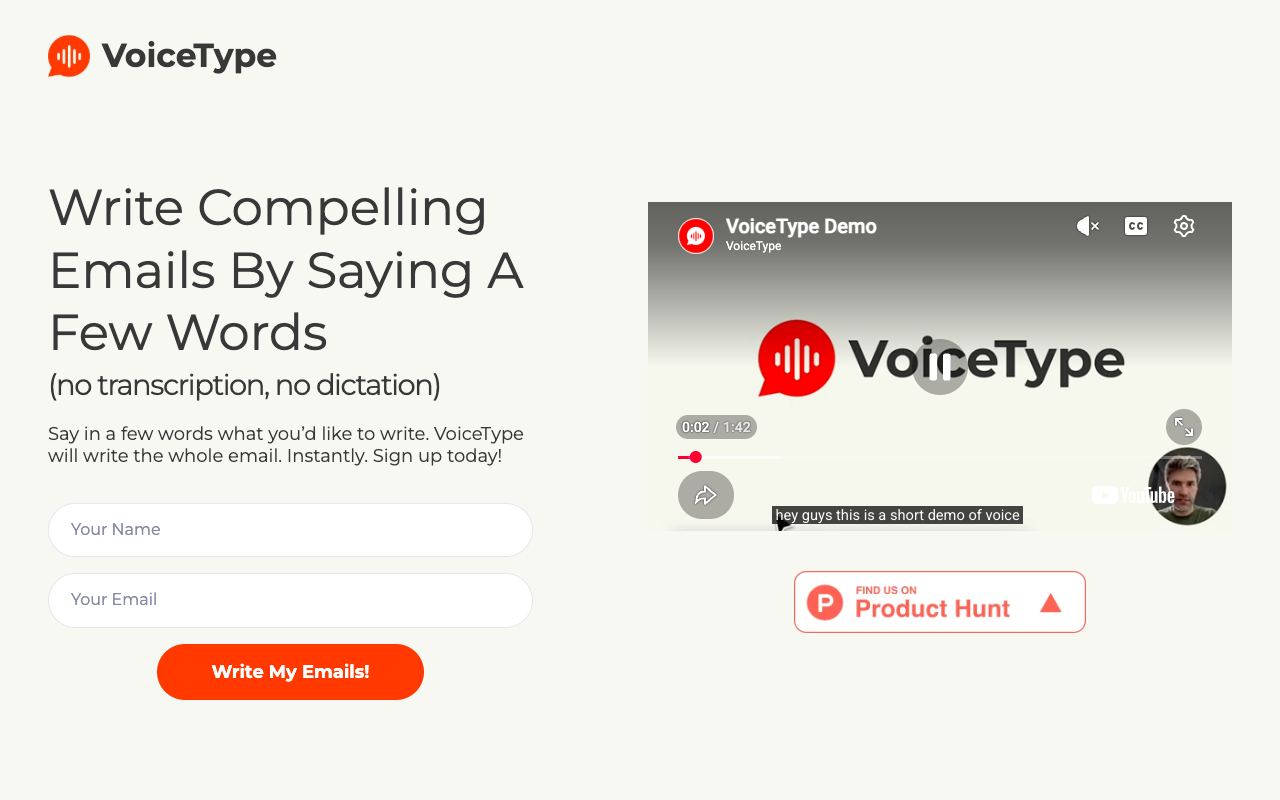 VoiceType — site ekran görüntüsü