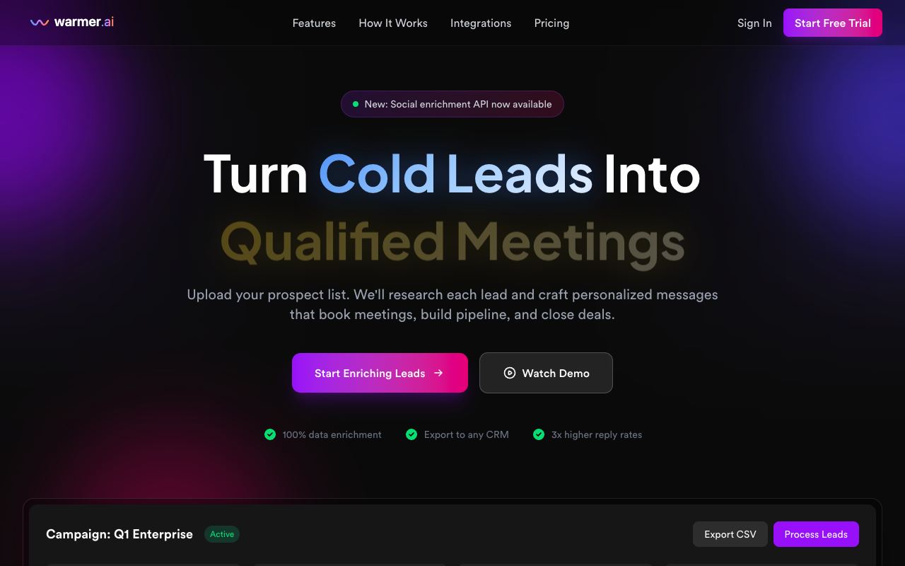 Warmer — website screenshot