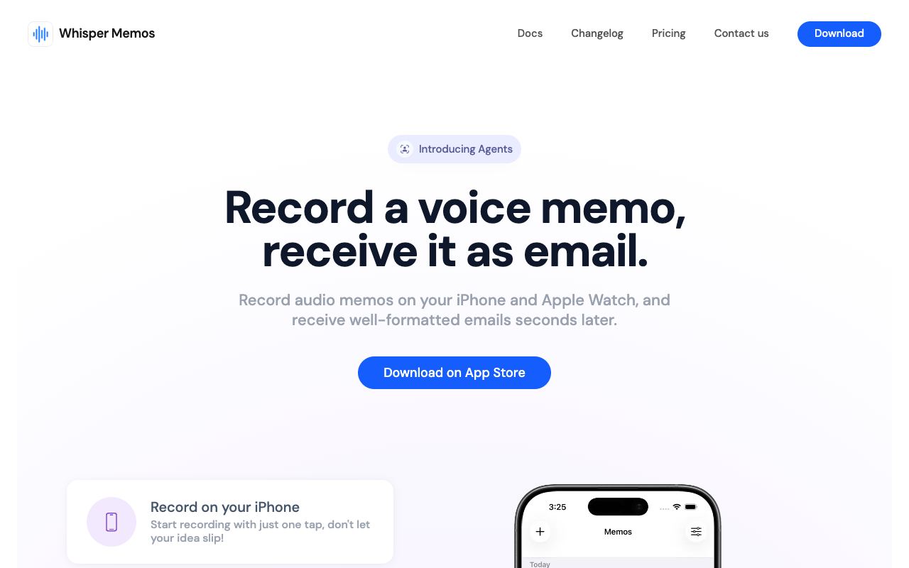 Whisper Memos — site ekran görüntüsü