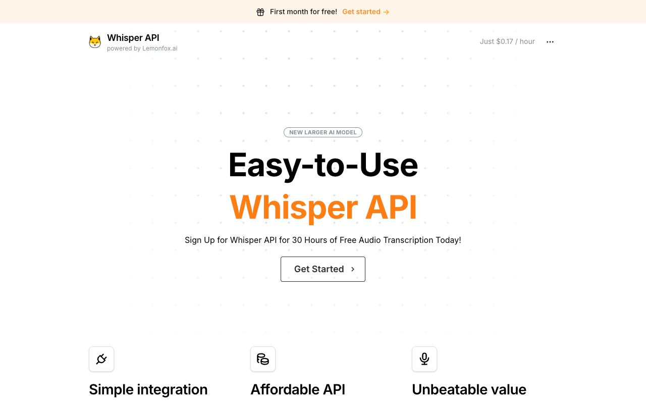 Whisper API — website screenshot