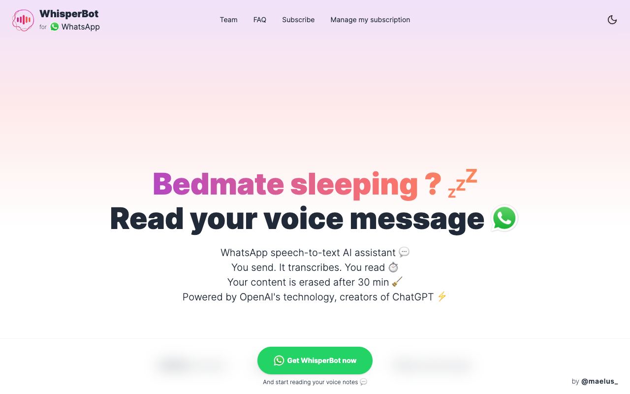 WhisperBot — site ekran görüntüsü