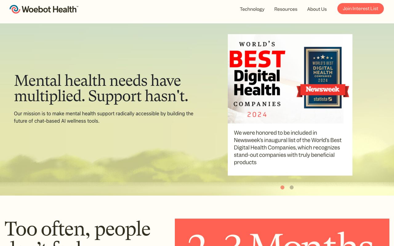 Woebot Health — site ekran görüntüsü