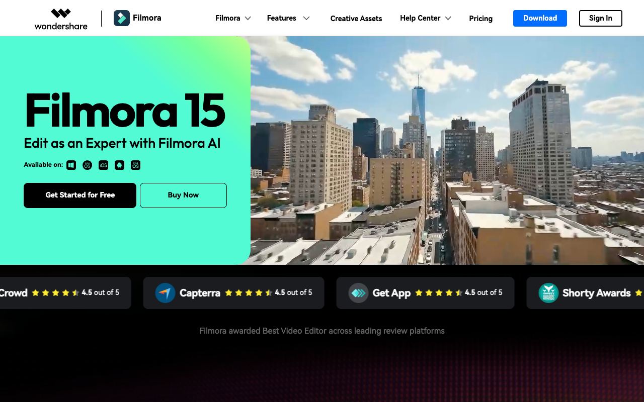 Wondershare Filmora — site ekran görüntüsü