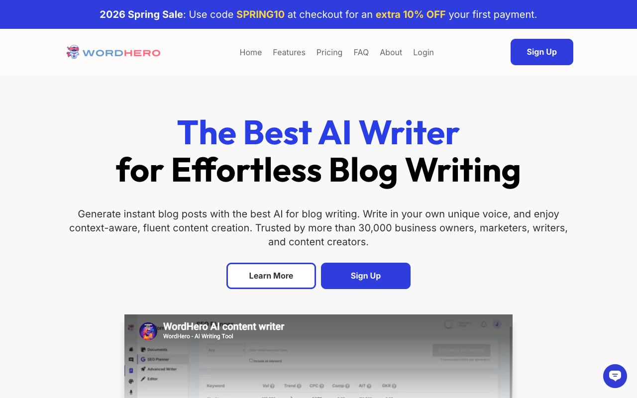 WordHero — website screenshot