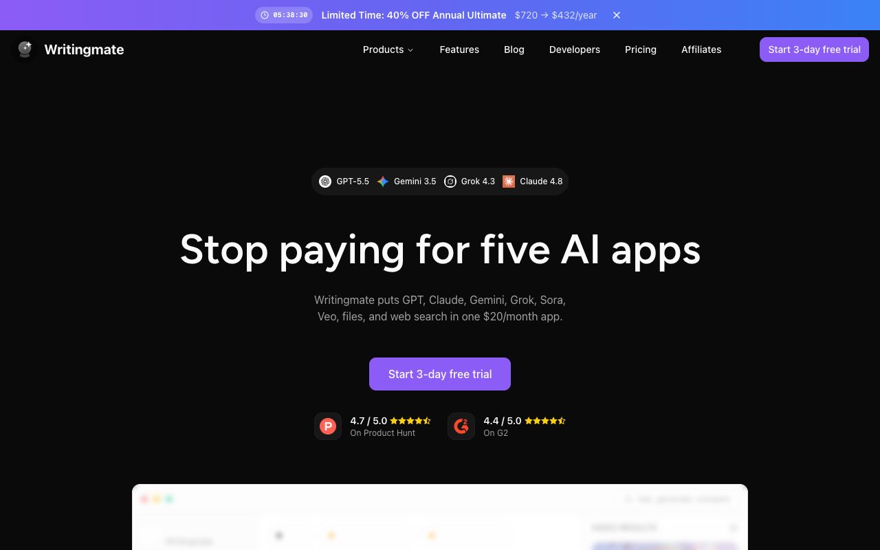 Writingmate — website screenshot