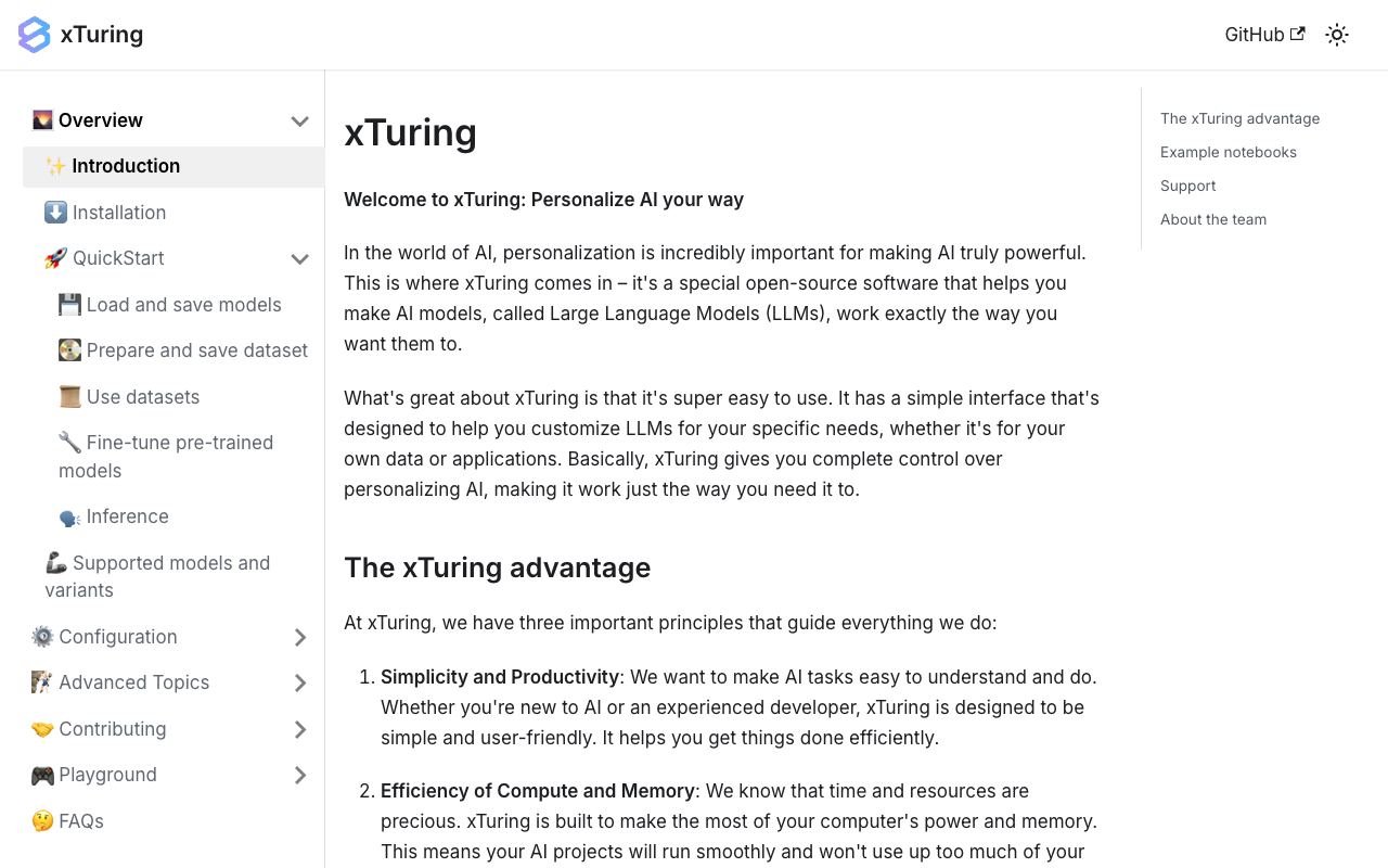 xTuring — site ekran görüntüsü