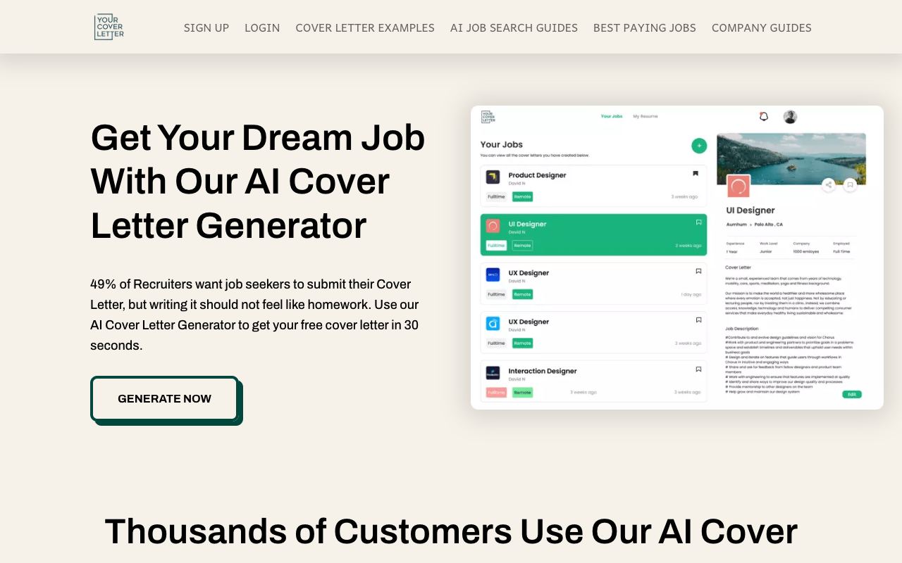 Your Cover Letter — site ekran görüntüsü