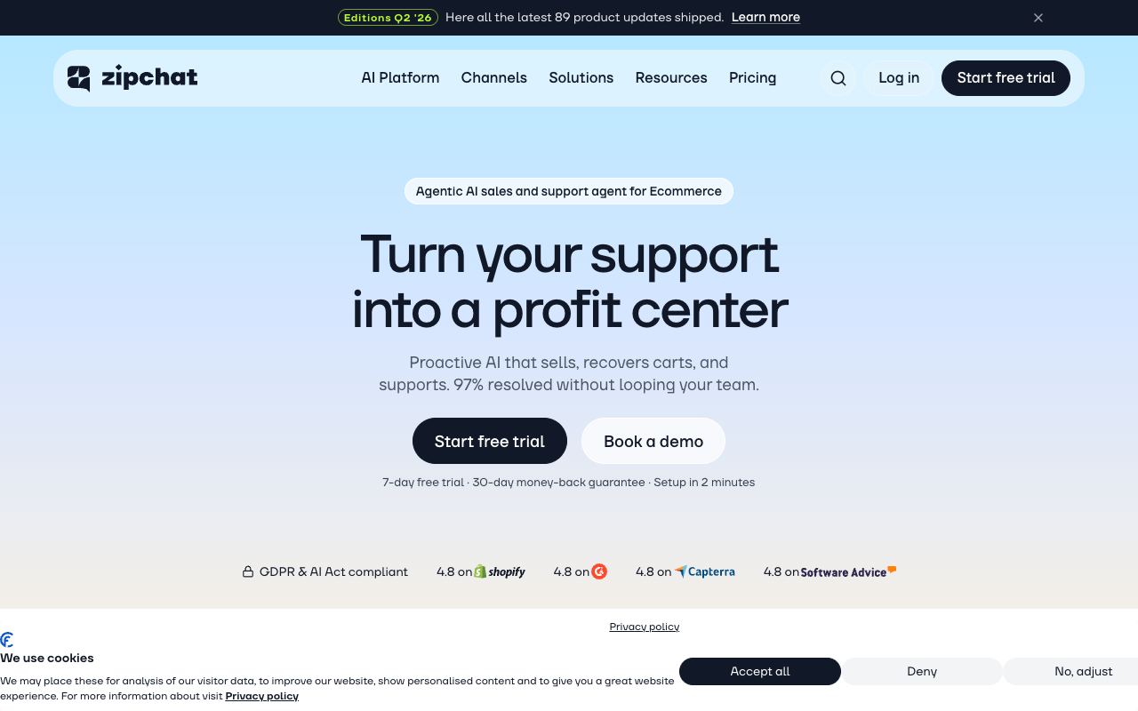 Zipchat AI — website screenshot