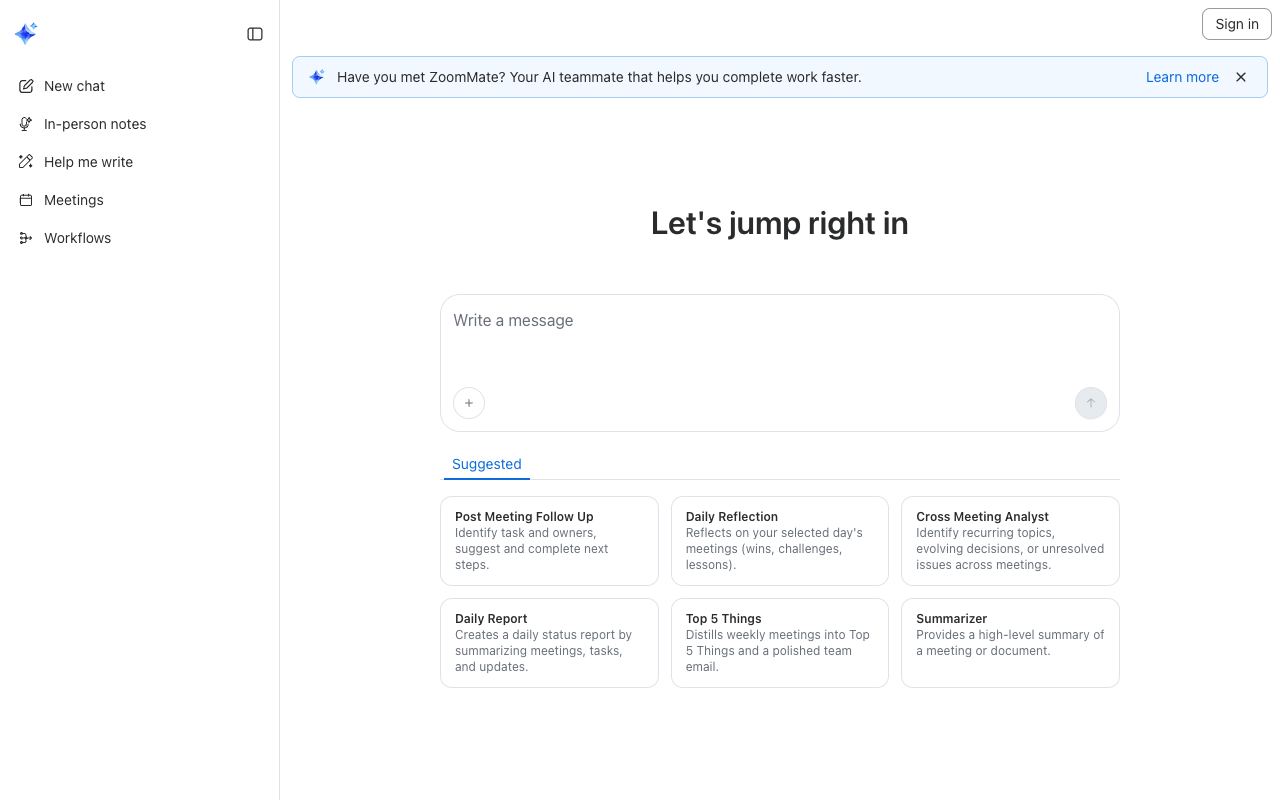 Zoom AI Companion — site ekran görüntüsü