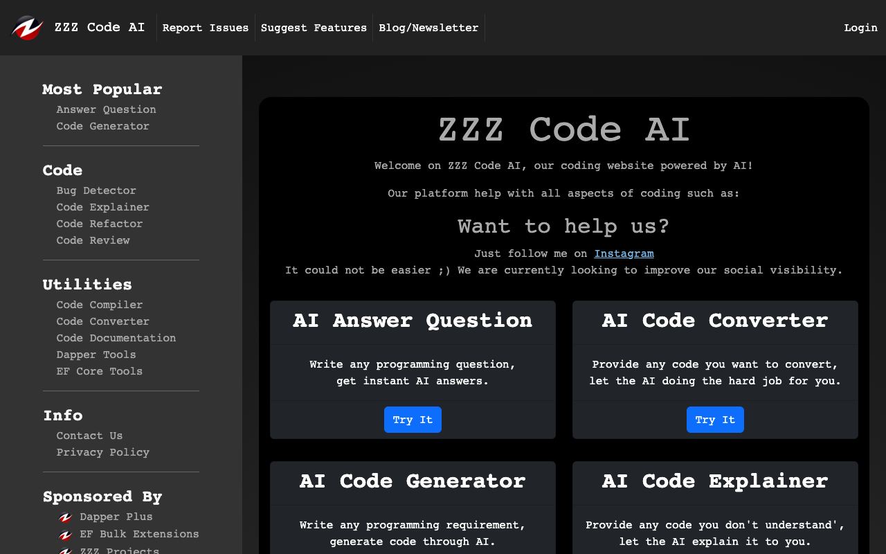 Zzzcode — site ekran görüntüsü